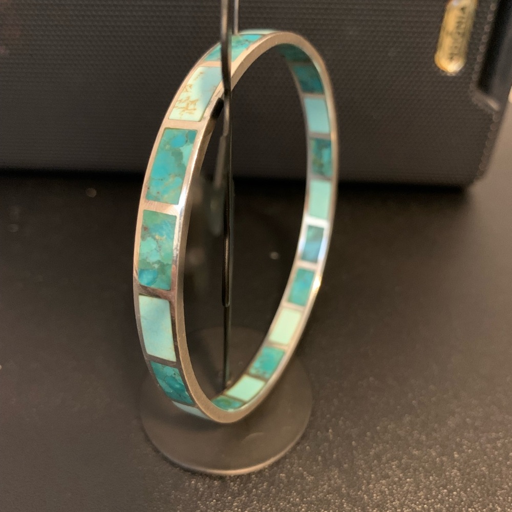 Silpada .925 Sterling Silver and Turquoise Inlay Bangle Bracelet VERY RARE